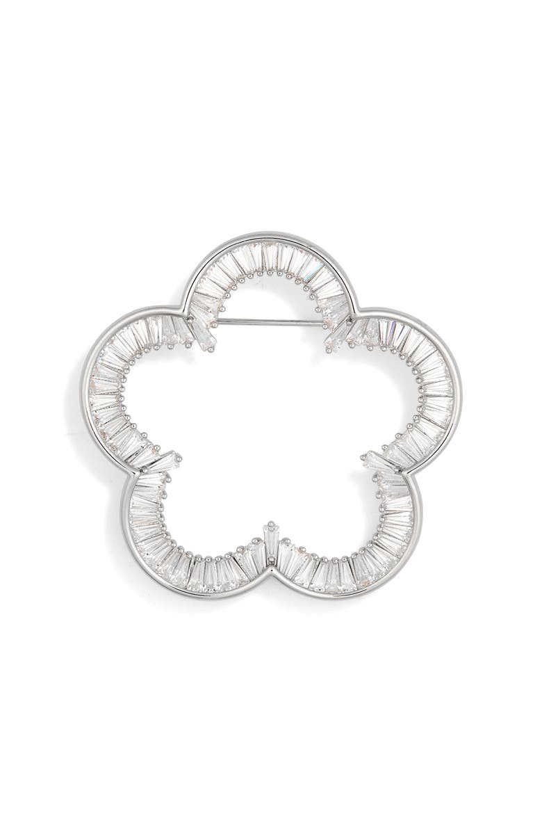 EYE CANDY LOS ANGELES Ayesha Cubic Zirconia Flower Outline Brooch, Main, color, Silver