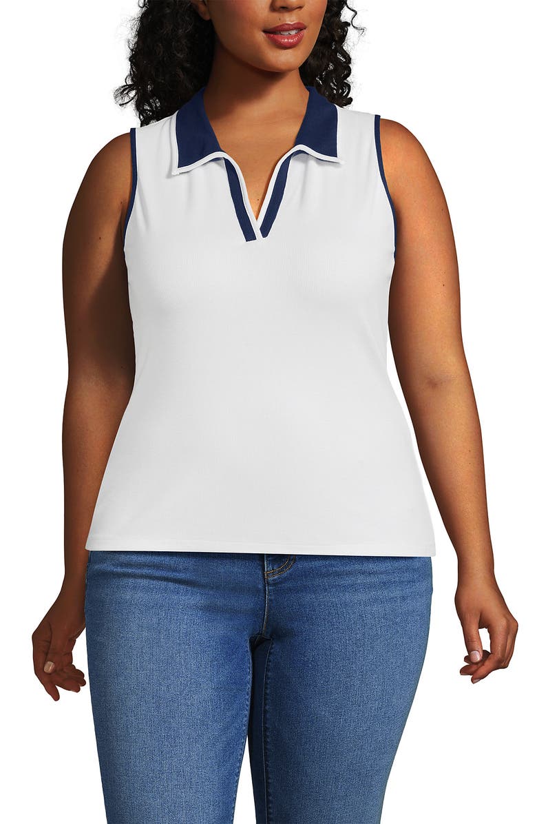 Lands' End Drapey Rib Sleeveless Johnny Collar Polo Shirt, Main, color, 