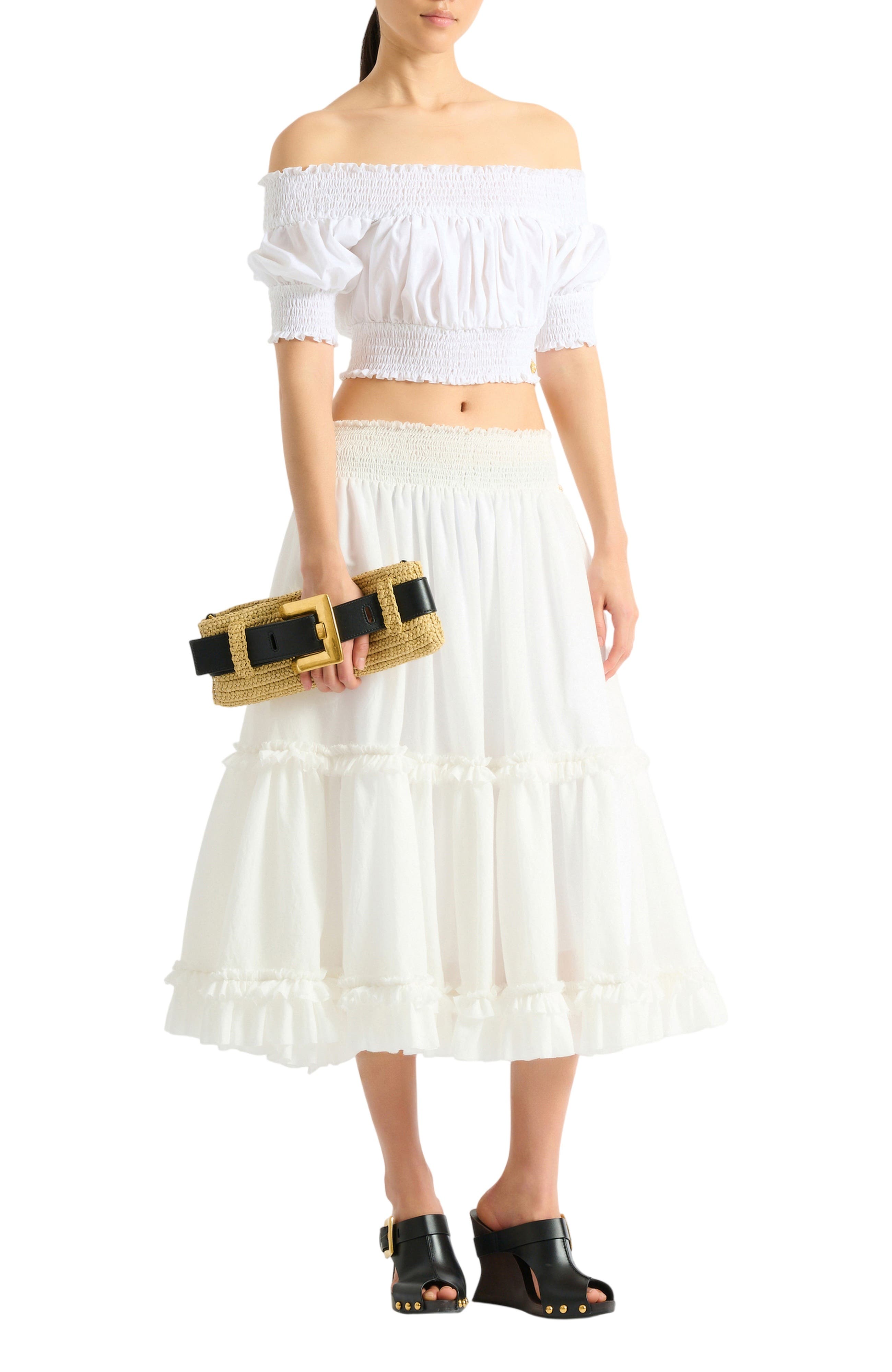 Balmain Anthem clutch bag in smooth leather and crochet, Alternate, color, Beige