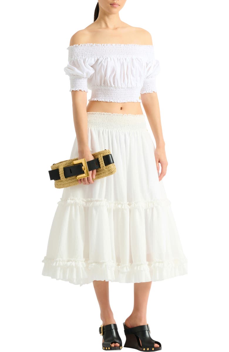 Balmain Anthem clutch bag in smooth leather and crochet, Alternate, color, Beige