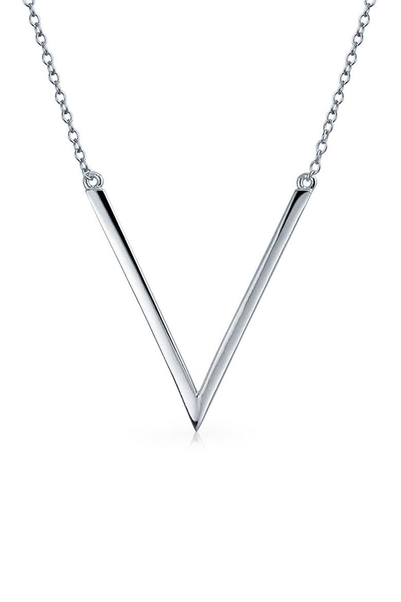 Chevron Pendant Necklace, Main, color, SILVER