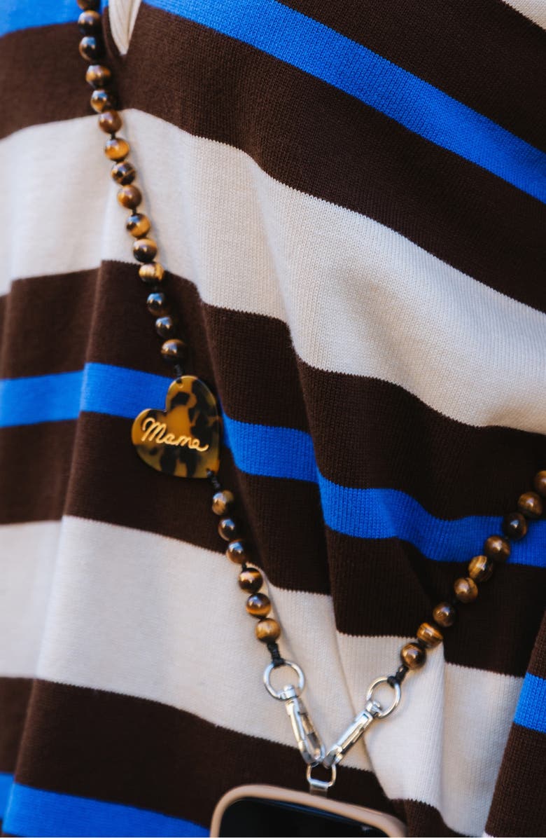 Solar Eclipse Mama Heart Beaded Crossbody Phone Strap, Alternate, color, Brown