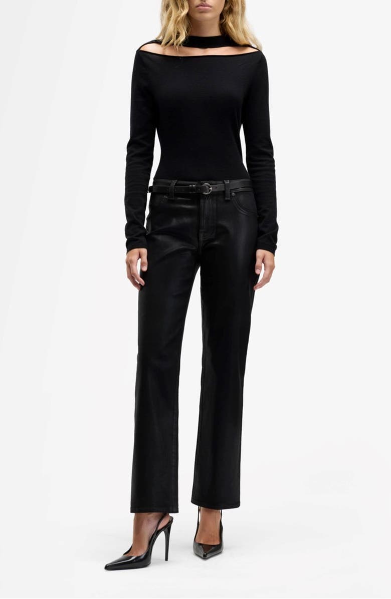 Seven Calie Coated Mid Rise Straight Leg Jeans, Alternate, color, Coated Black