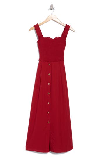 Blu Pepper Smocked Midi Sundress In Red