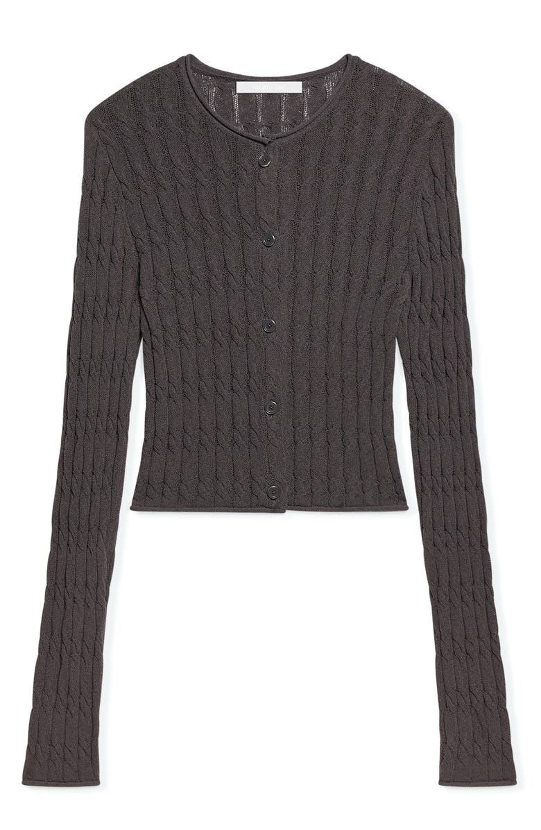 Helmut Lang Cable Stitch Crop Cardigan, Alternate, color, Gravel
