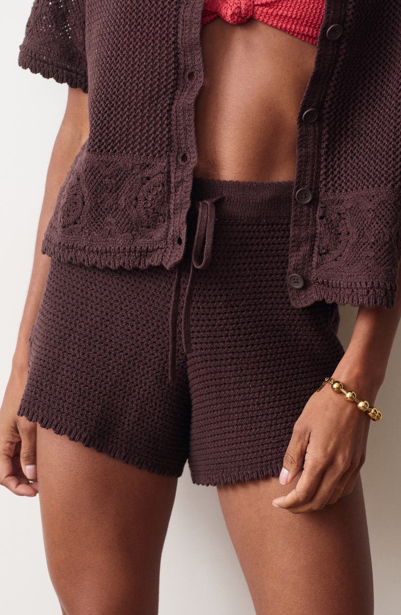 Marine Layer Celita Open Stitch Drawstring Shorts, Alternate, color, Chocolate