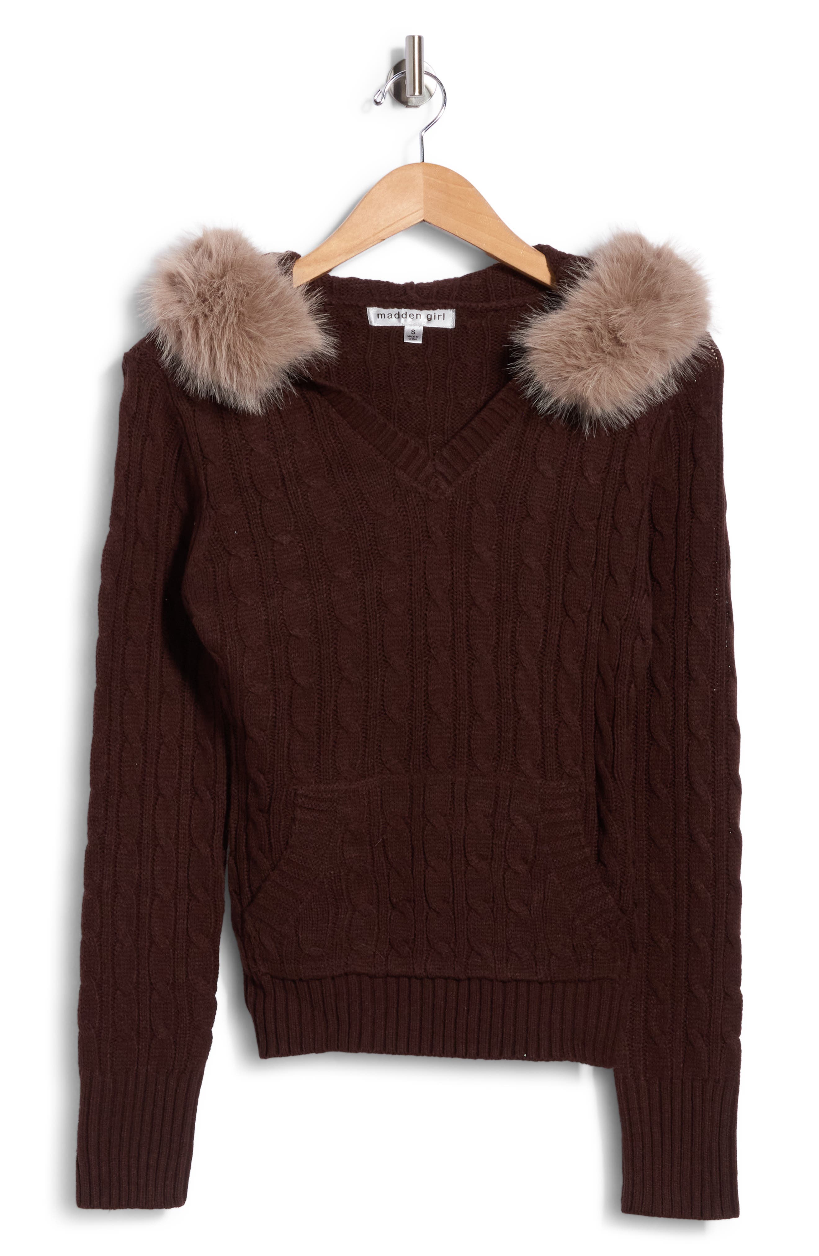 Faux Fur Trim Hoodie Sweater