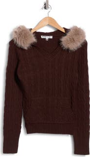 Madden Girl Faux Fur Trim Hoodie Sweater