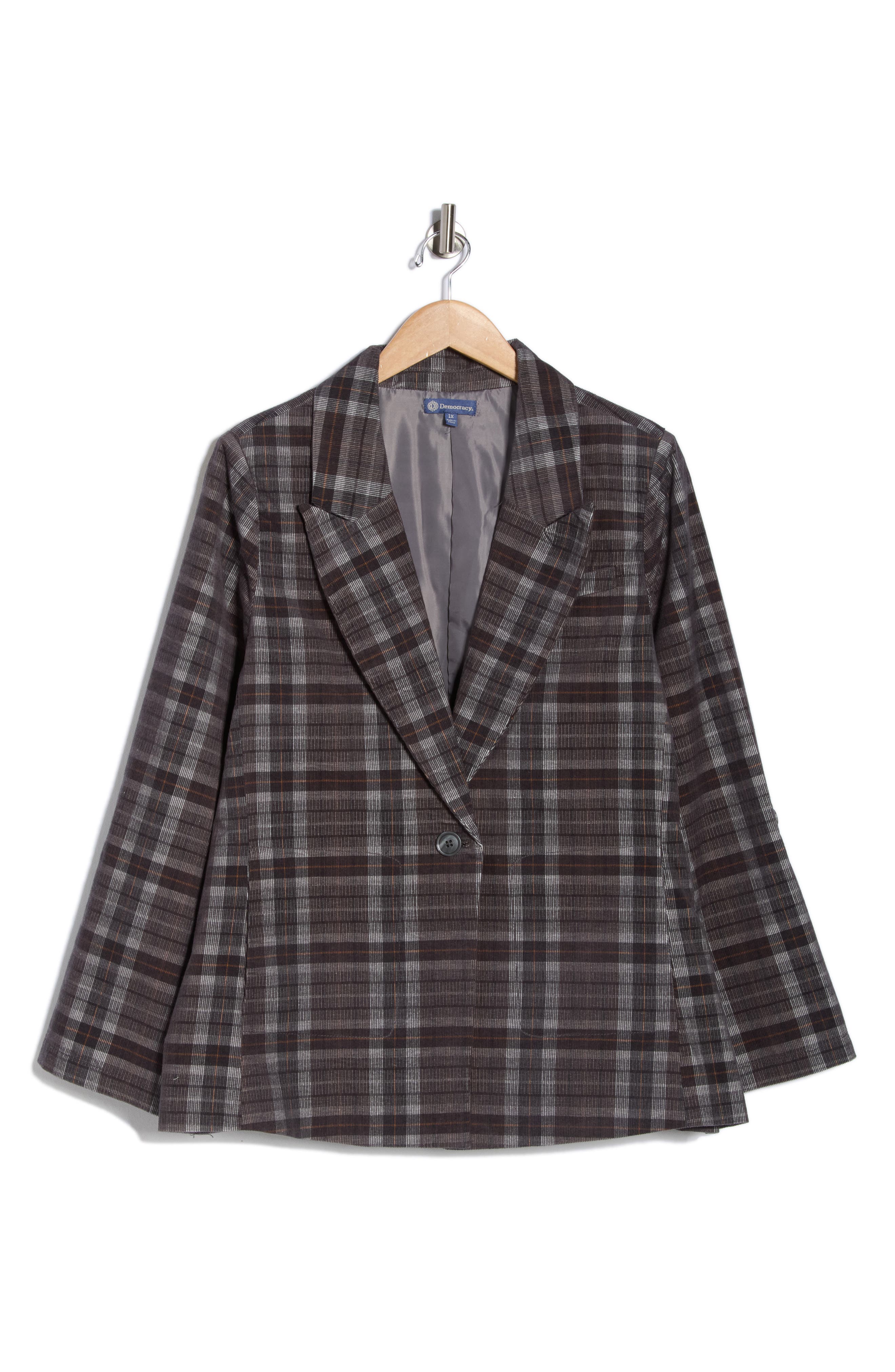 Democracy Plaid Corduroy Roll Tab Blazer