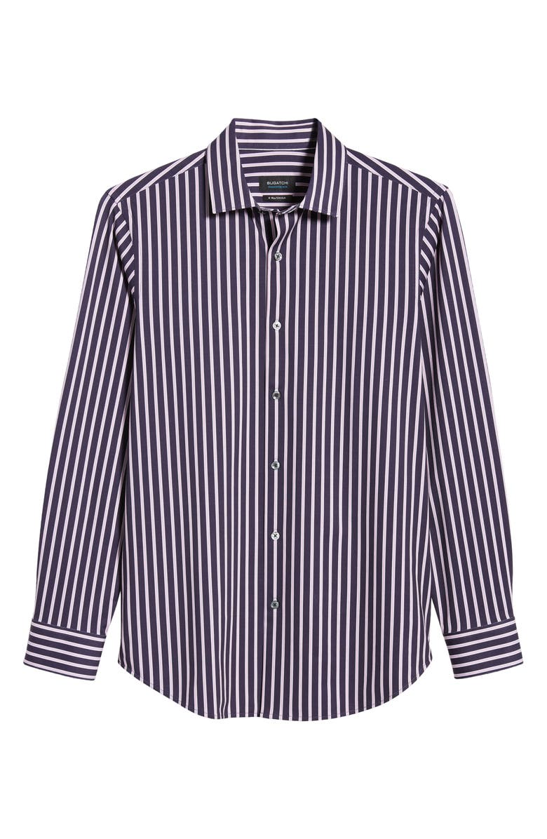 Bugatchi Tech Stripe Knit Stretch Cotton Button-Up Shirt, Alternate, color, 