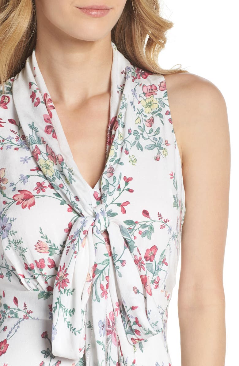 Gal Meets Glam Collection Alexis Delicate Blossom Print Tie Neck Dress, Alternate, color, 
