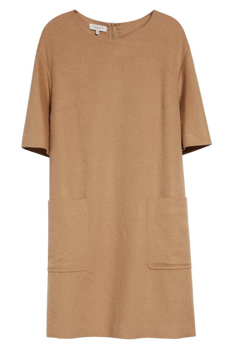 Patch Pocket Camel Hair Shift Dress, Alternate, color, CAMEL