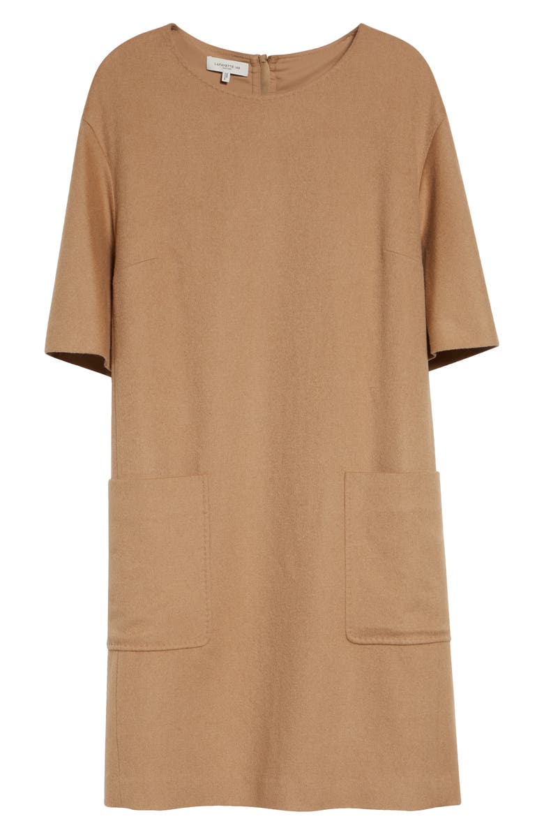 Lafayette 148 New York Patch Pocket Camel Hair Shift Dress, Main, color, Camel
