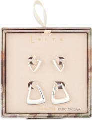 Leith Set of 2 Cubic Zirconia Geometric Hoop Earrings