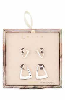Set of 2 Cubic Zirconia Geometric Hoop Earrings