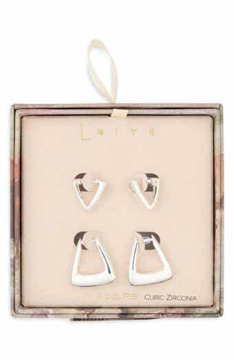 Set of 2 Cubic Zirconia Geometric Hoop Earrings