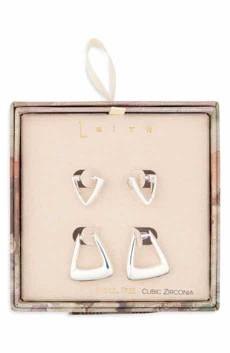 Set of 2 Cubic Zirconia Geometric Hoop Earrings