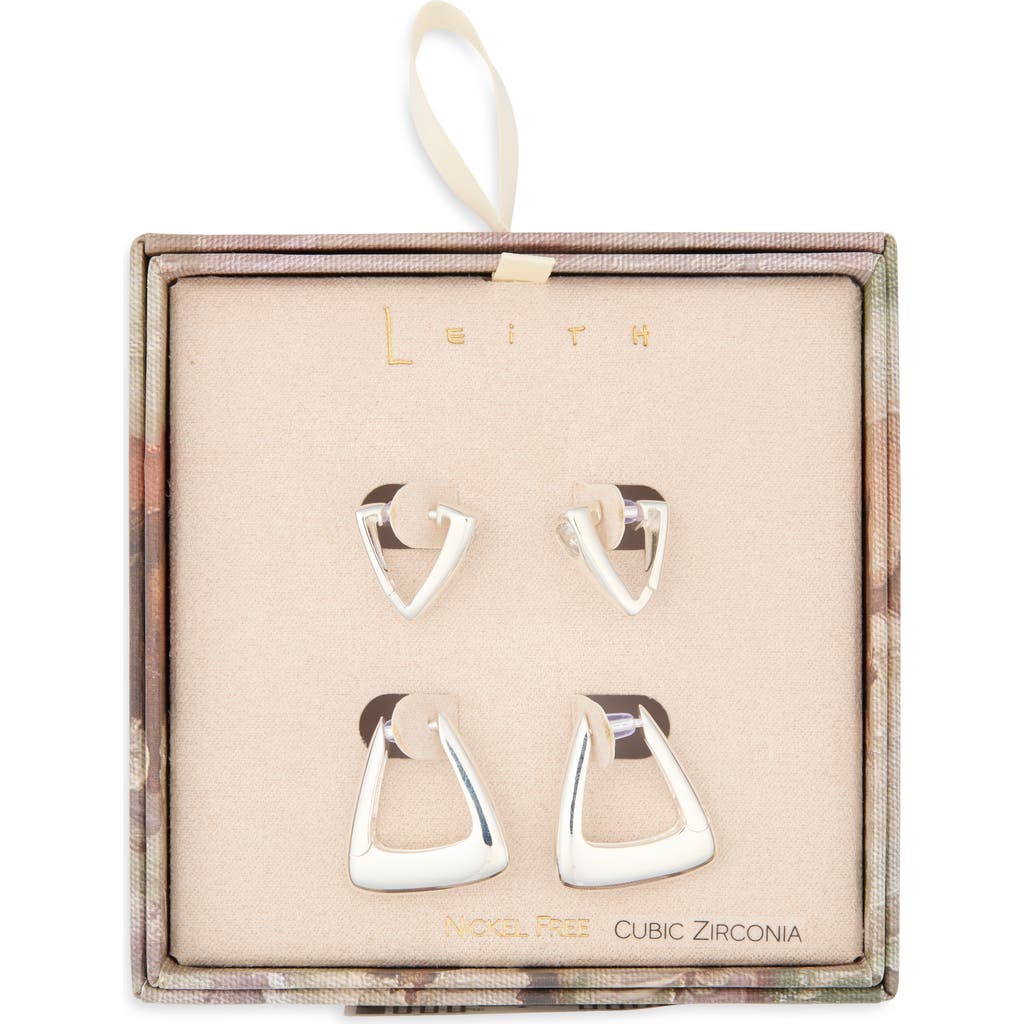 Leith Set Of 2 Cubic Zirconia Geometric Hoop Earrings In Silver