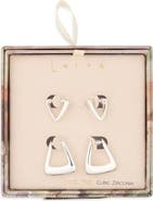 Leith Set of 2 Cubic Zirconia Geometric Hoop Earrings