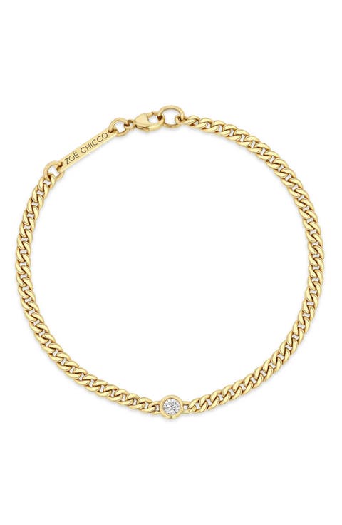 Small Curb Chain Floating Diamond Bracelet