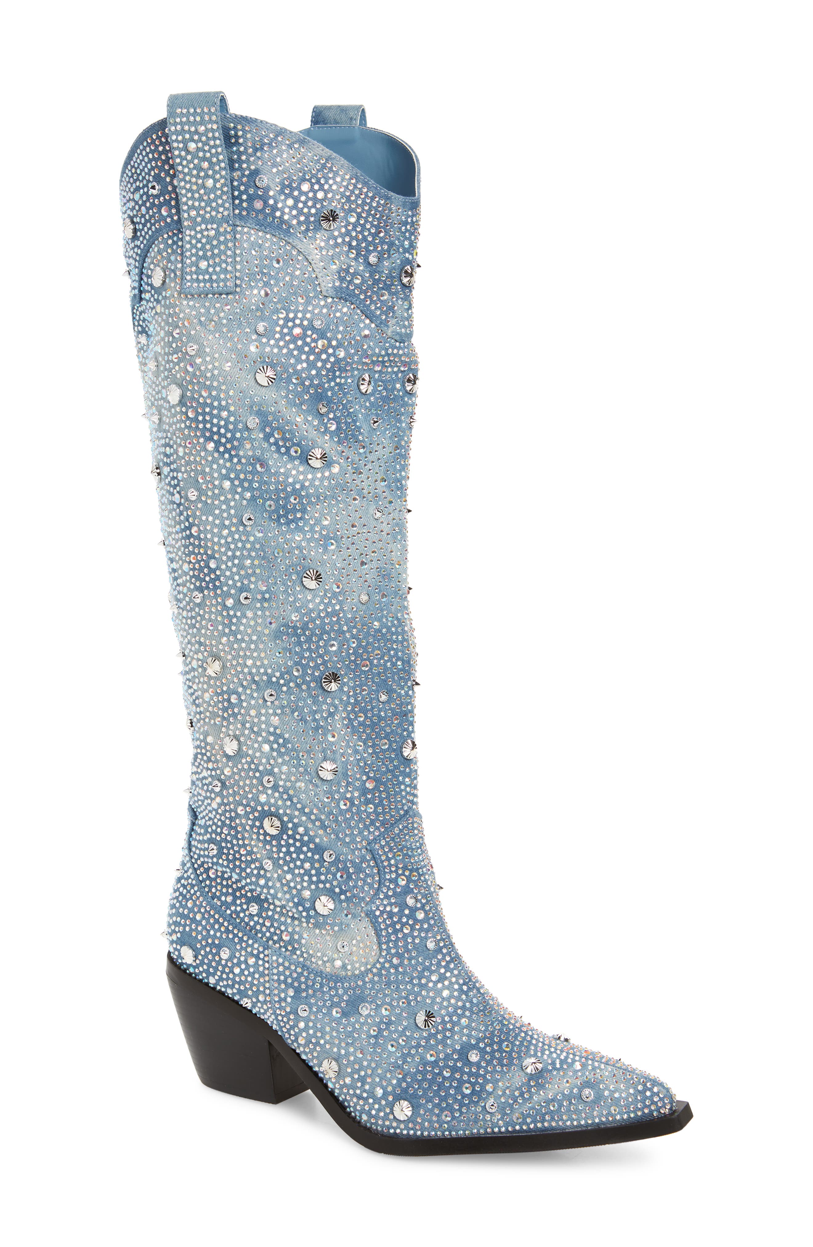 AZALEA WANG Mullins Crystal Embellished Western Boot, Main, color, 