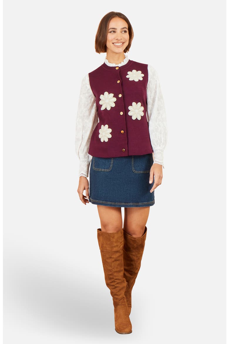 Flower Appliqué Knit Waistcoat, Alternate, color, Burgundy
