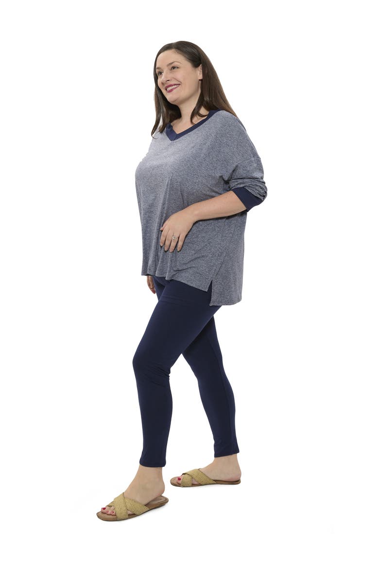 Plus Size Two Tone V Neck Long Sleeve Top and Legging Set, Alternate, color, Navy