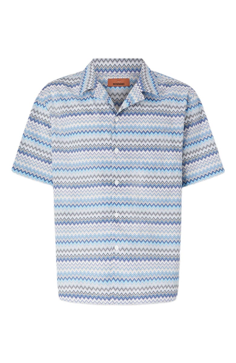 Missoni Zig Zag Cotton Poplin Bowling Shirt With Breast Pocket, Alternate, color, Blue & Grey