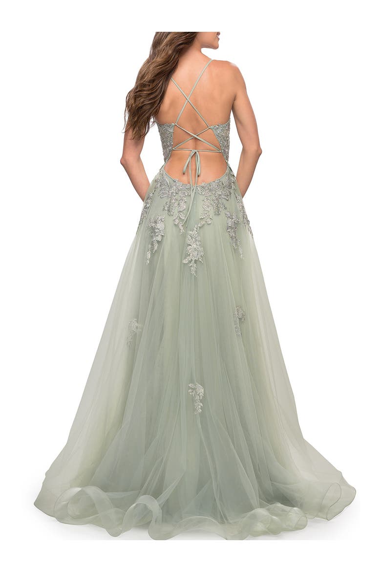 Tulle A-line Dress with Jeweled Lace Appliques, Alternate, color, Sage