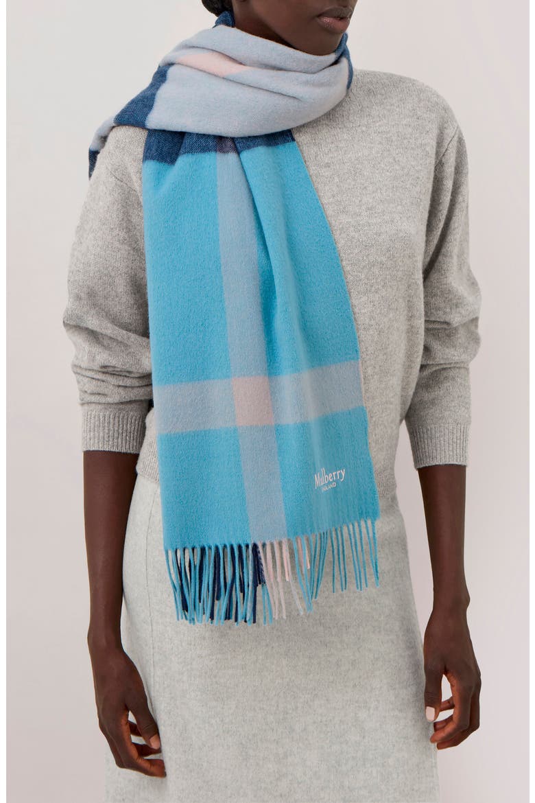 Check Merino Wool Scarf, Alternate, color, KINGFISHER BLUE/ POWDER ROSE