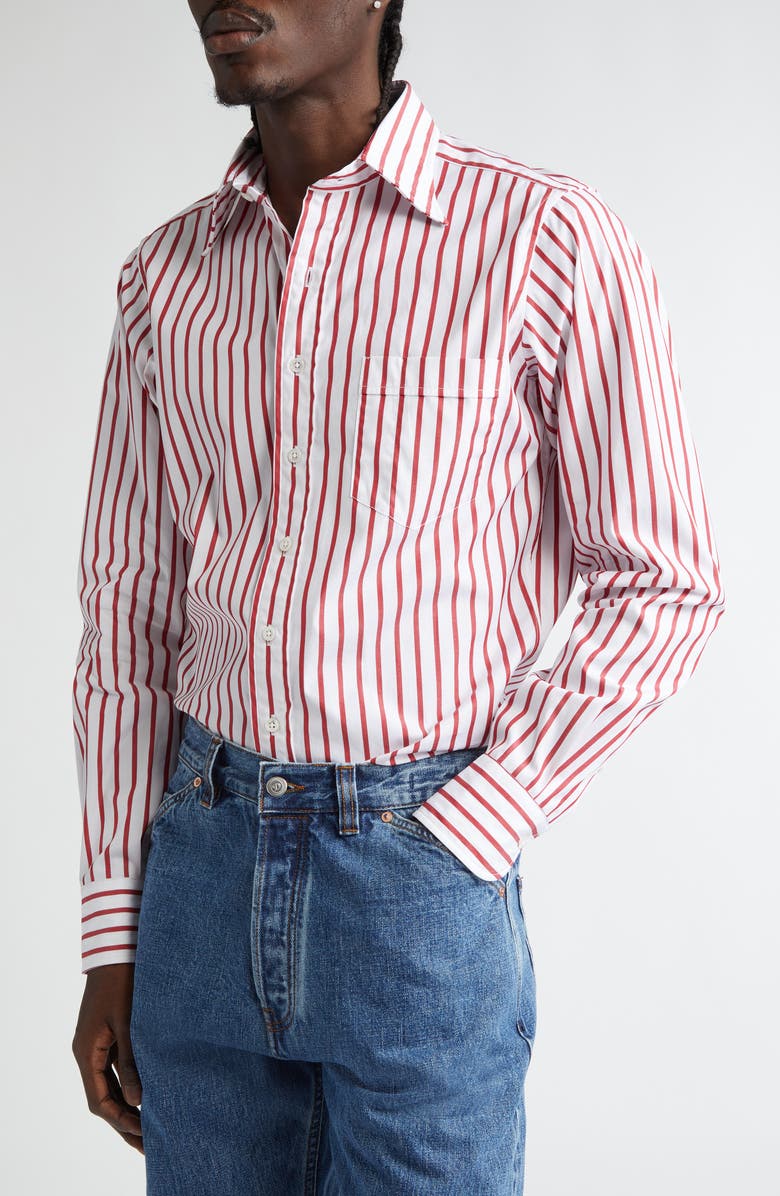 Drake's Stripe Cotton Poplin Button-Up Shirt, Alternate, color, 