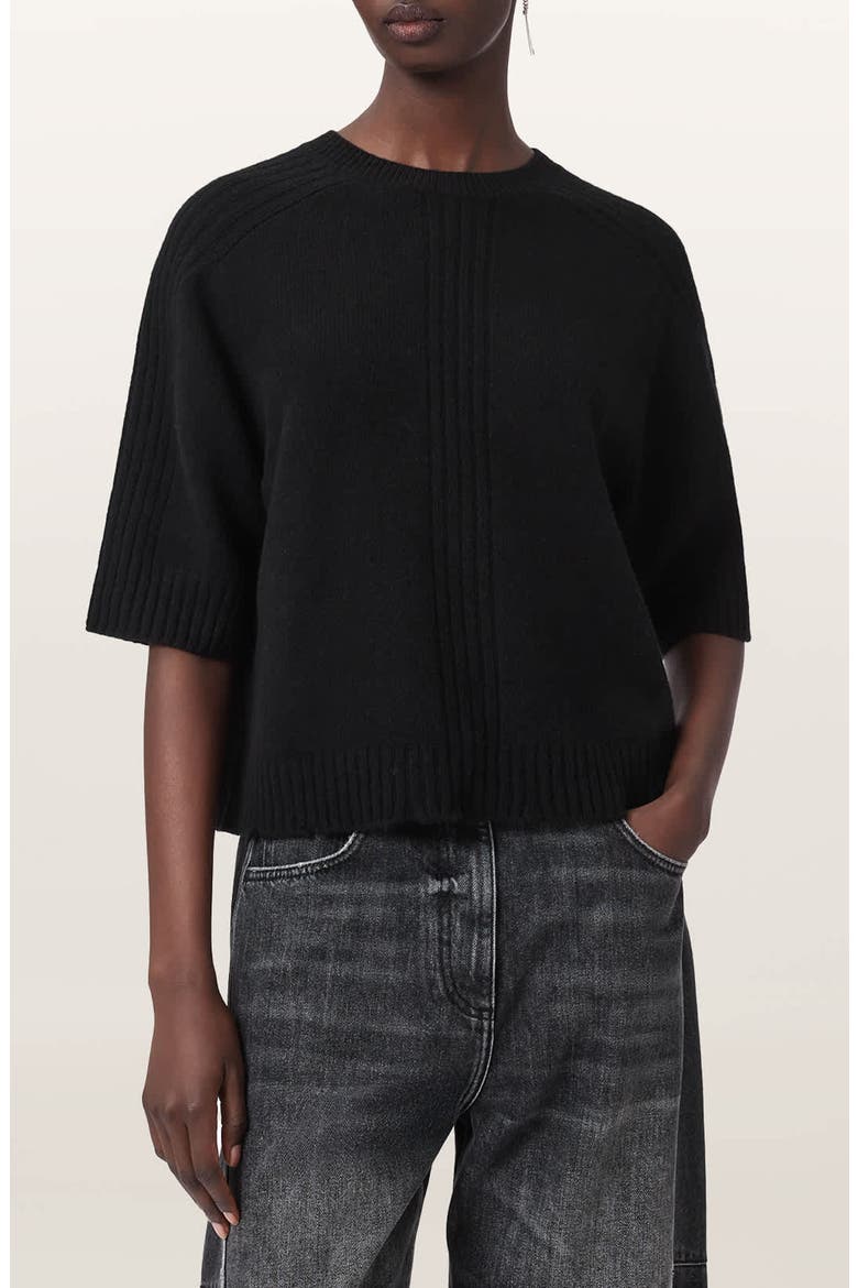 Nix Short Sleeve Cashmere & Wool Sweater, Main, color, BLACK