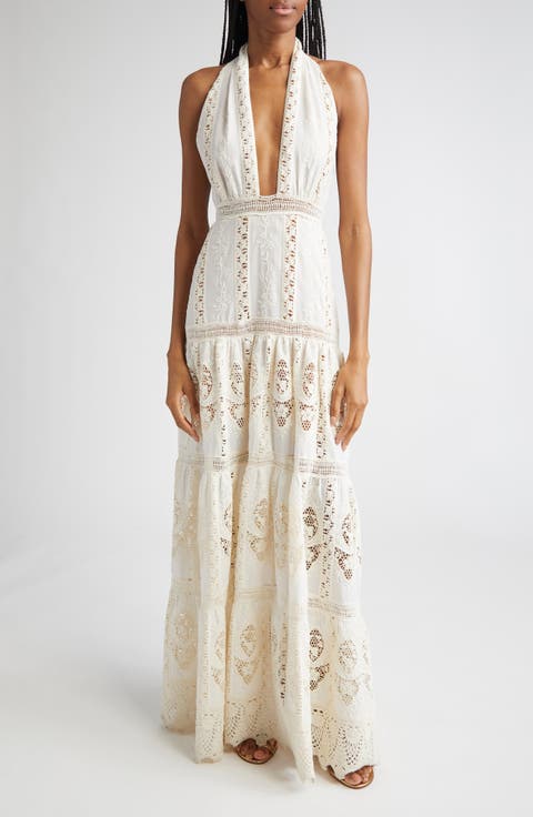 Luz Embroidered Halter Maxi Dress