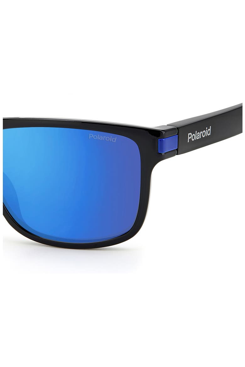 57mm Polarized Rectangular Sunglasses, Alternate, color, BLACK BLUE / BLUE MIRROR POLAR