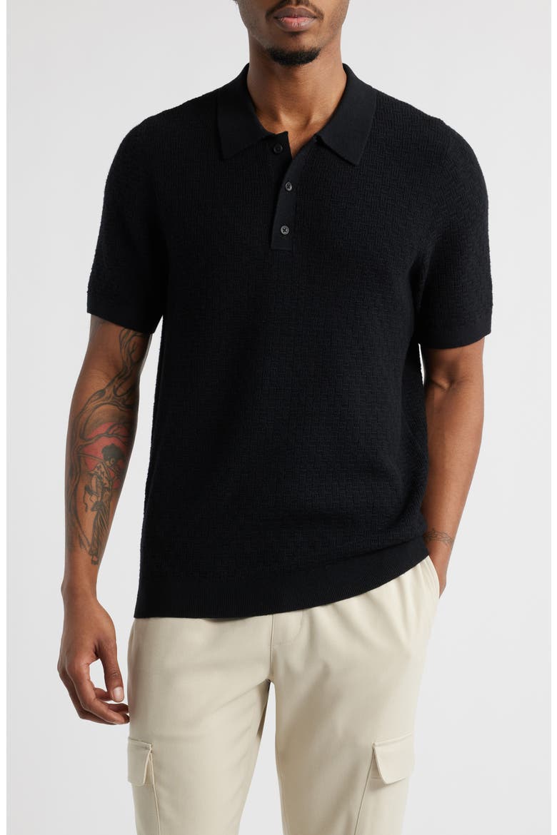 Texture Polo Sweater, Main, color, BLACK