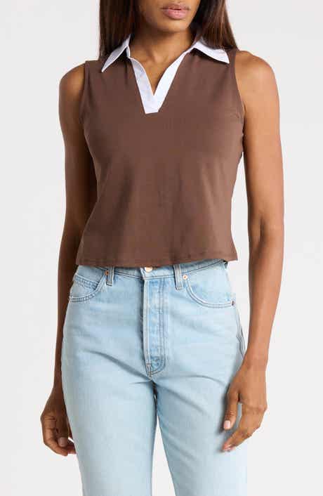 Contrast Collar Sleeveless Knit Polo