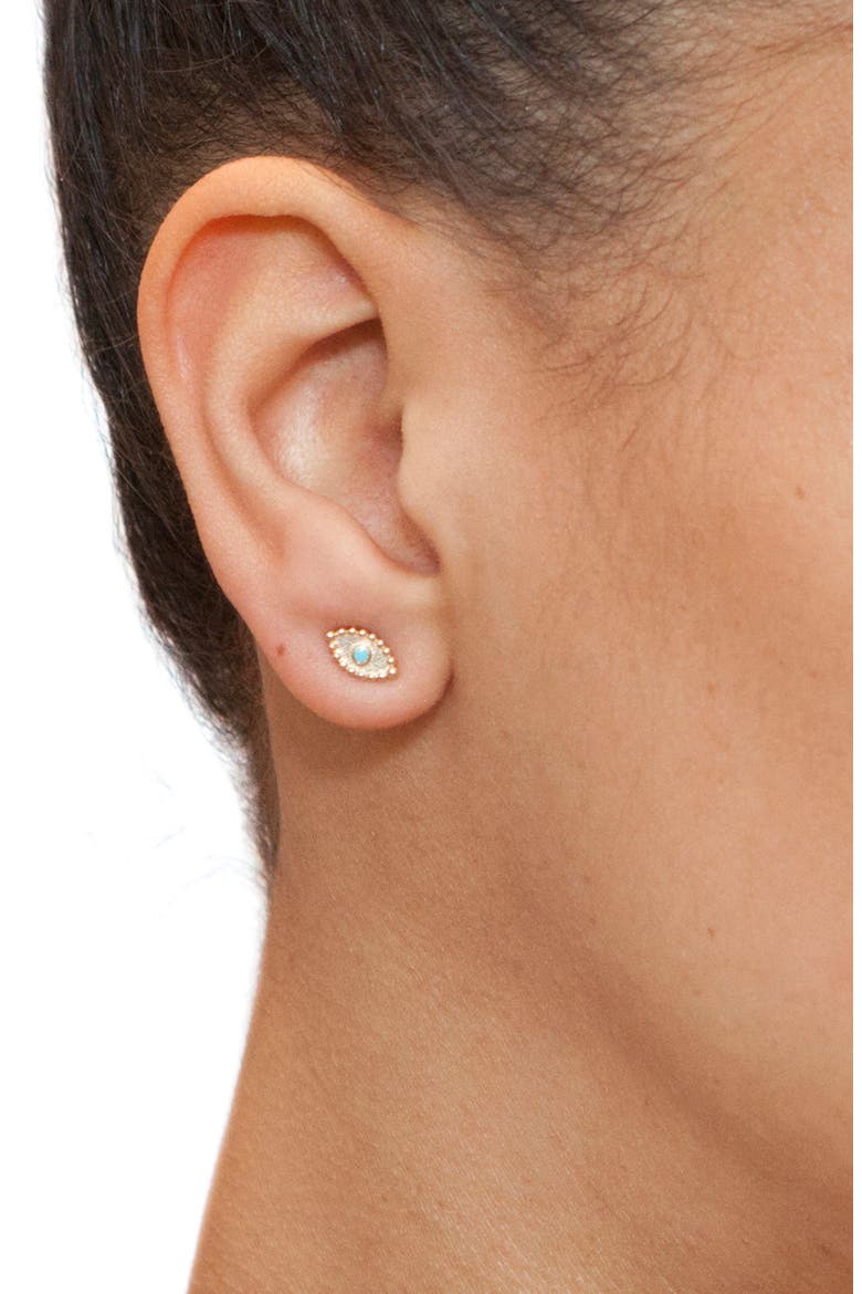 Dew Drop Turquoise Evil Eye Stud Earrings, Alternate, color, GOLD