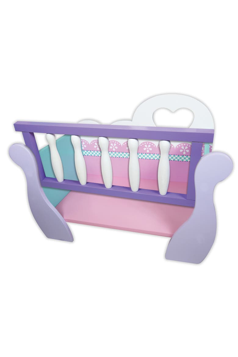 Wooden Baby Doll Cradle, Pink Purple White, Fits Up to 18 Inches, Main, color, Multicolored