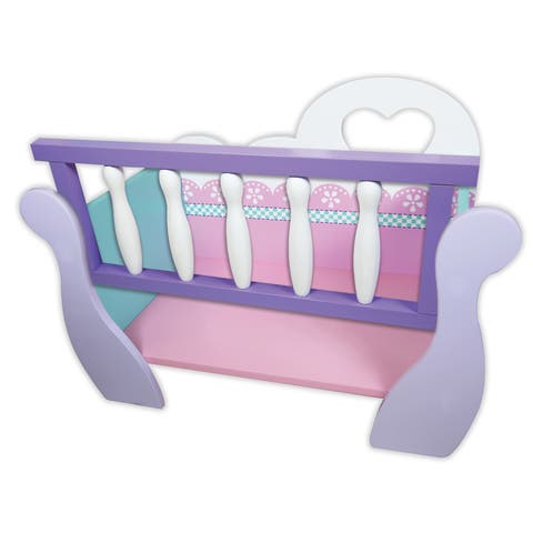 Wooden Baby Doll Cradle, Pink Purple White, Fits Up to 18 Inches