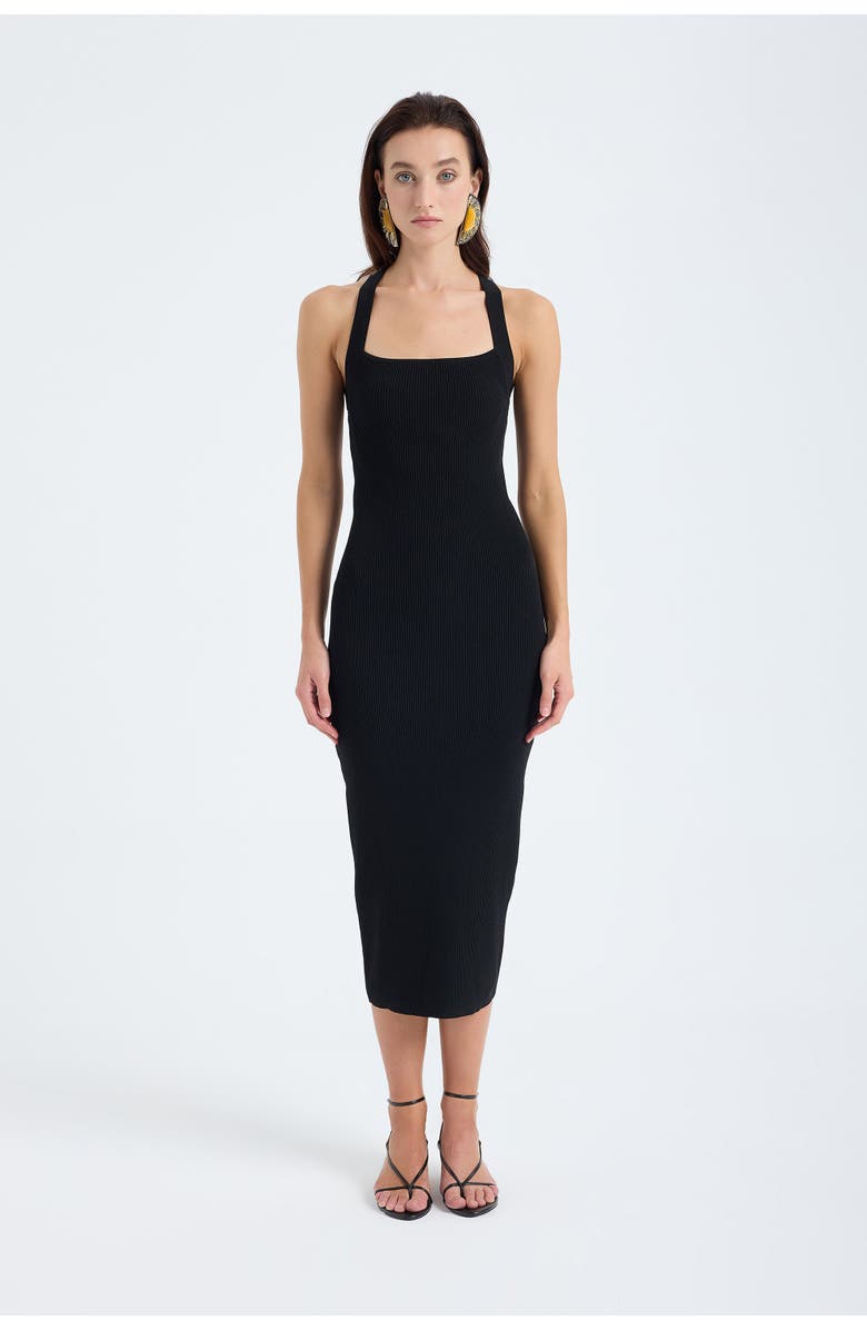 Monlicia Azura Knit Crisscross Back Bodycon Midi Dress, Alternate, color, Black