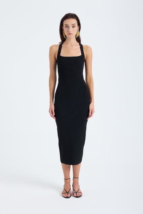Azura Knit Crisscross Back Bodycon Midi Dress