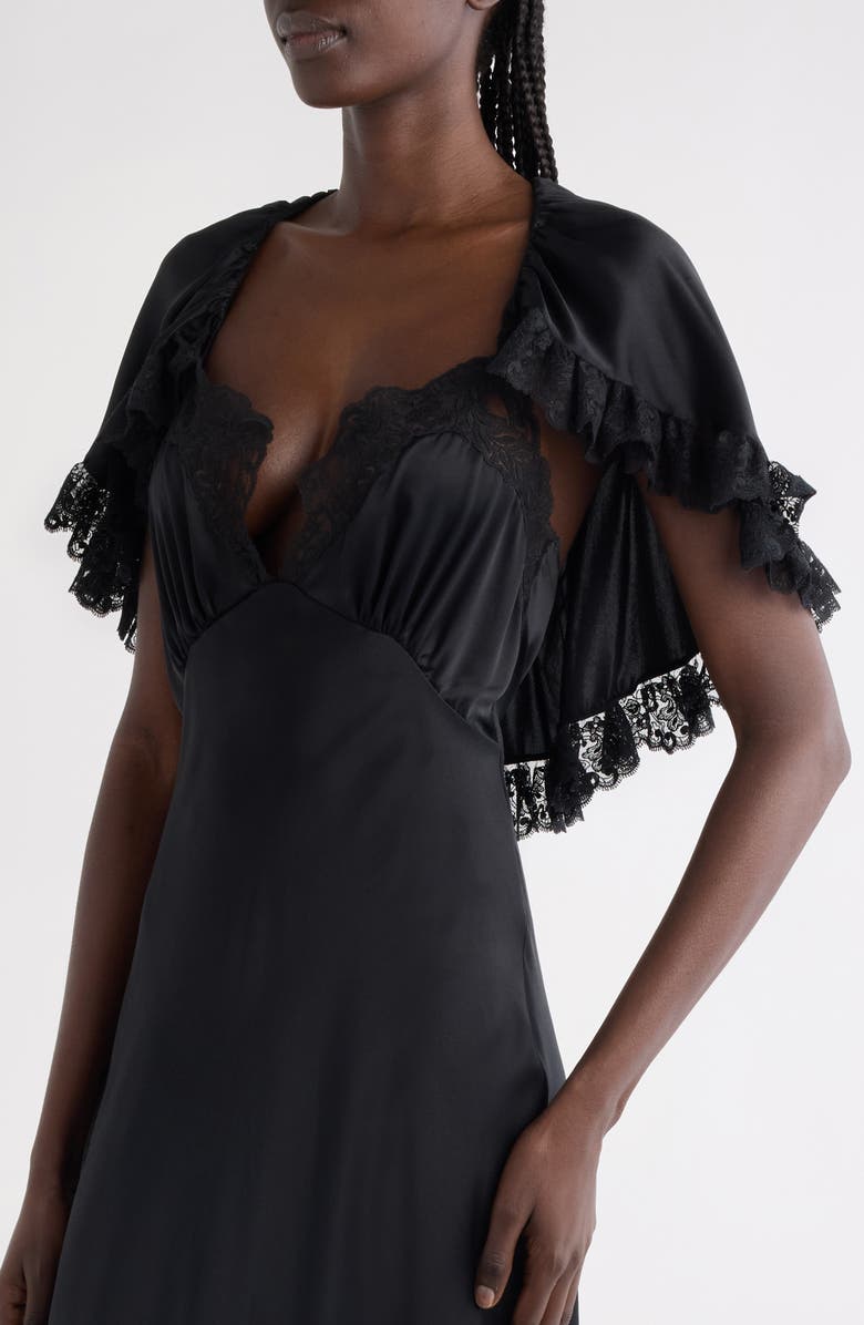 Chloé Lace Trim Silk Maxi Dress, Alternate, color, Black