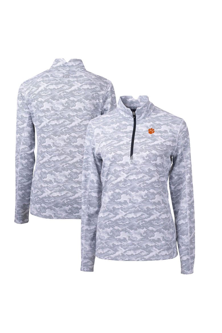 Women's Cutter & Buck Charcoal Clemson Tigers Traverse Camo Quarter-Zip Pullover Top, Main, color, Charcoal