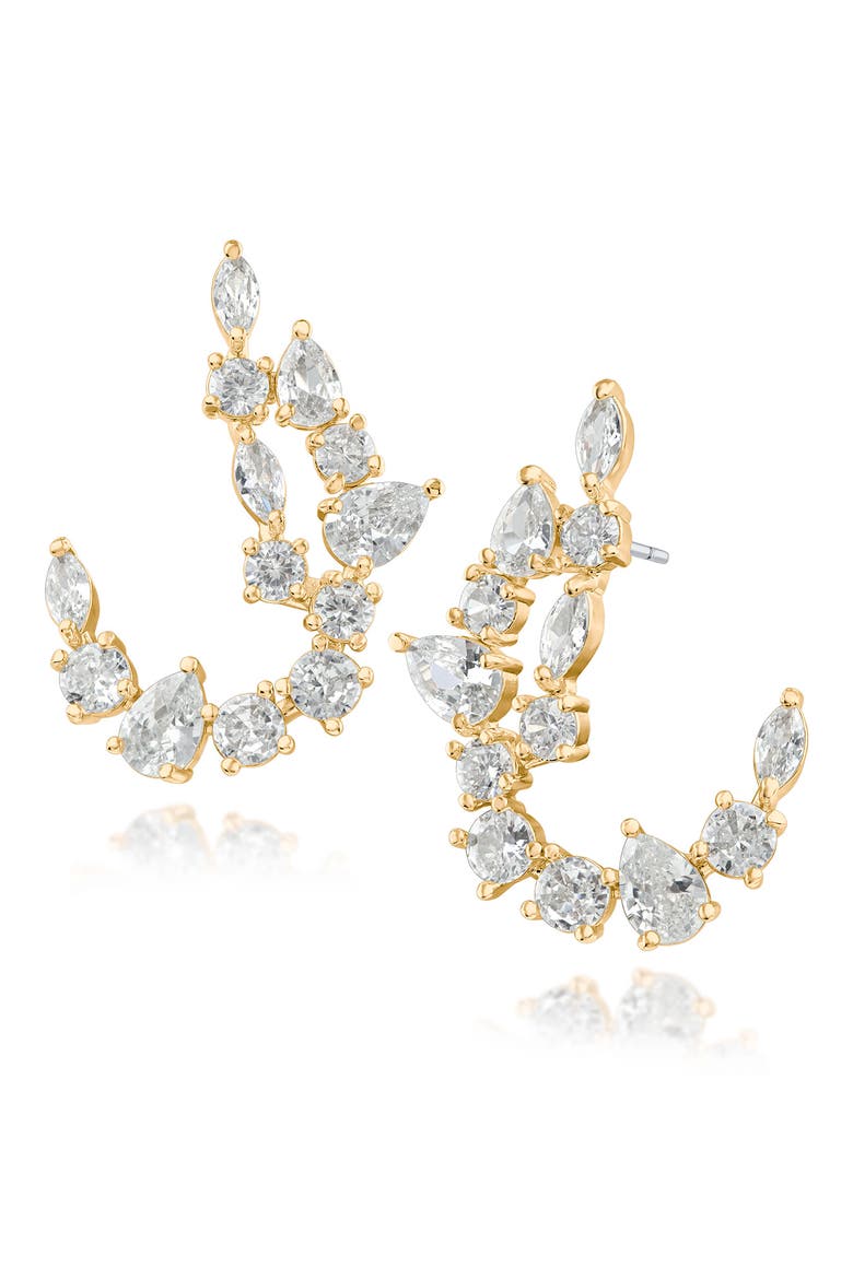 Mixed Cubic Zirconia Curved Drop Earrings, Main, color, GOLD