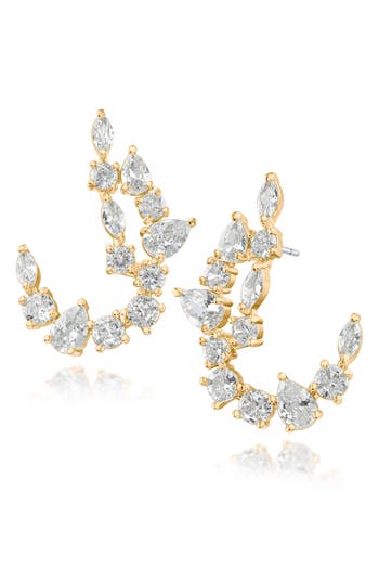 Cz By Kenneth Jay Lane Mixed Cubic Zirconia Curved Drop Earrings In Gold