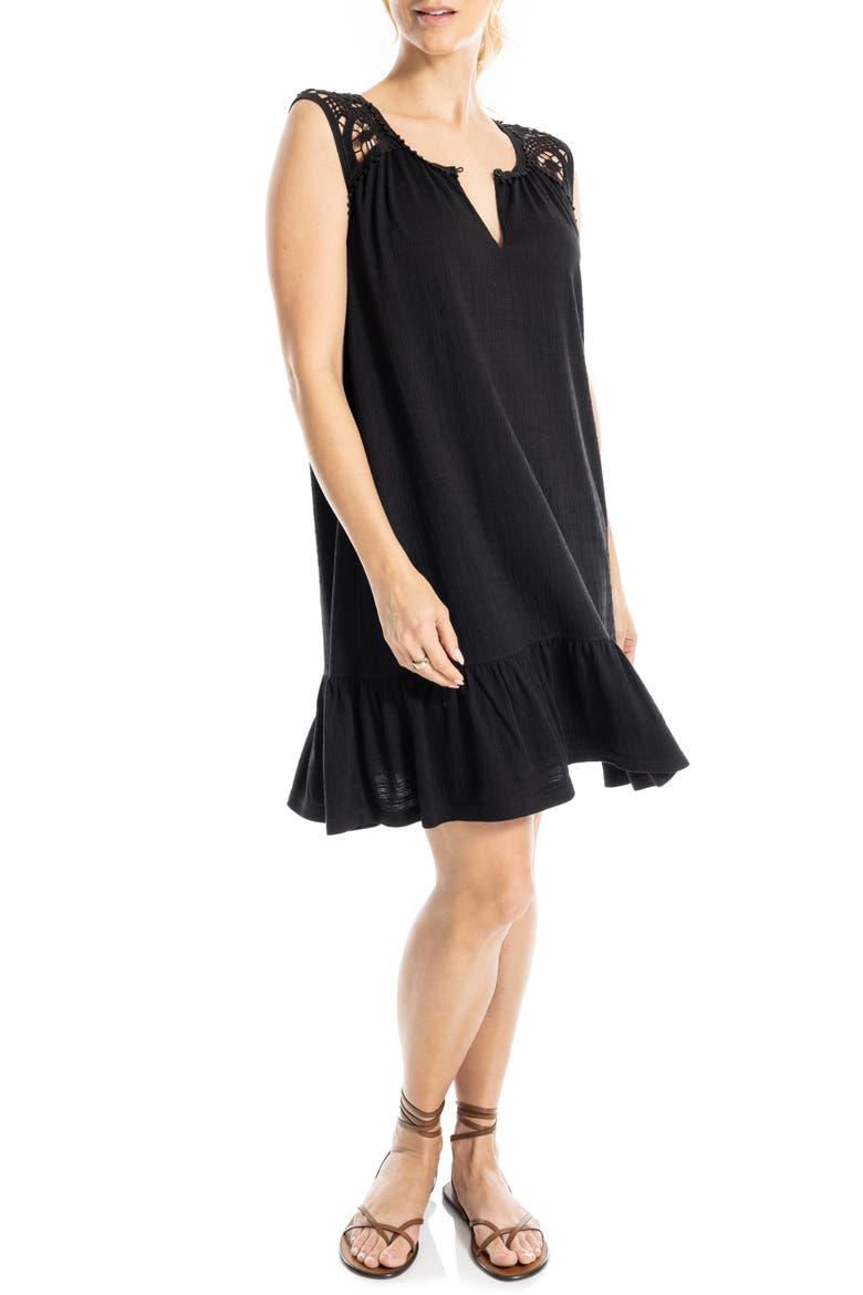 Lace Trim Sleeveless Trapeze Dress, Main, color, BLACK-BLACK