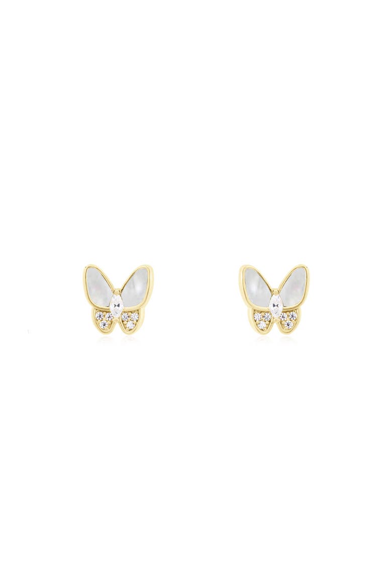 Mother of Pearl CZ Butterfly Stud Earrings, Alternate, color, Mother Of Pearl