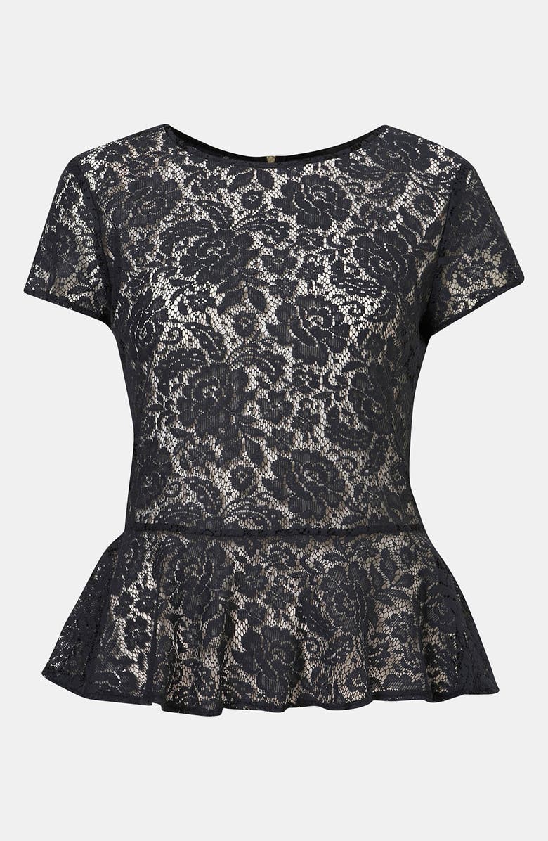 Topshop Sheer Lace Peplum Top, Main, color, 