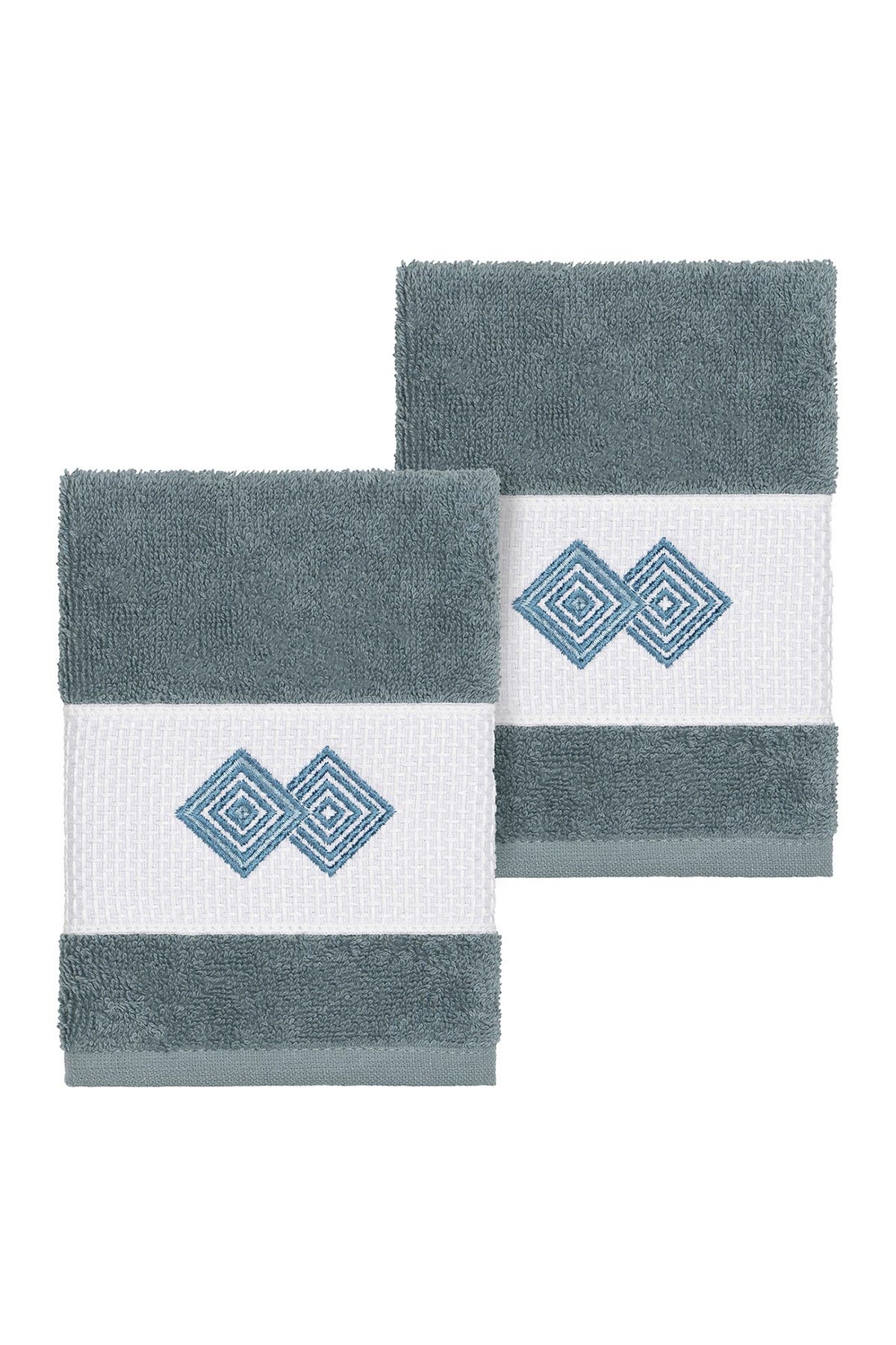 Linum Home Textiles Noah Embellished Washcloth - Set of 2 - Teal