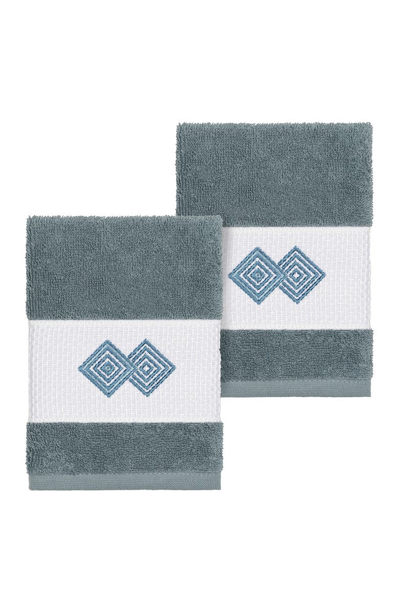 Linum Home Textiles Noah Embellished Washcloth - Set of 2 - Teal, Main, color, Teal
